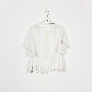 Zara White Semi-Sheer Draped Frilly Top